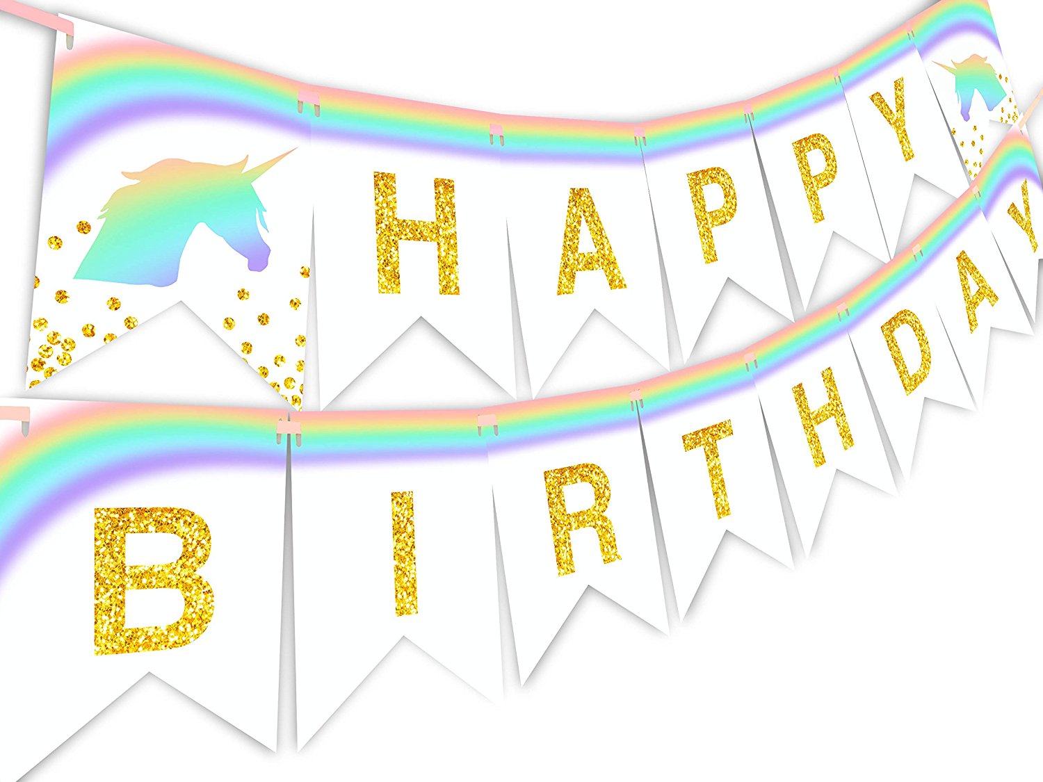 Unicorn Pastel Rainbow Happy Birthday Banner Pennant